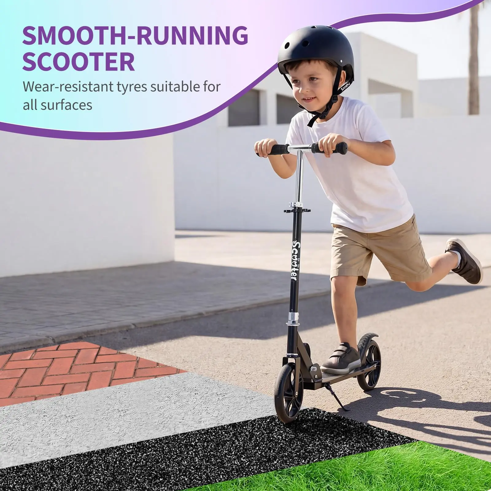 Garvee Lightweight Collapsible Kick Scooter for Kids, Teens & Adults – 3-Level Adjustable Handlebar, Large 8-Inch Wheels, Durable Aluminum Frame, Rear Brake, Non-Slip Deck – Urban Commuting, Smooth Ride