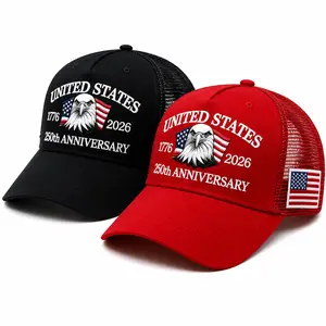 2-Pack Mens Patriotic Trucker Hats, Black & Red 250th Anniversary 1776-2026 Embroidered Bald Eagle Cap with Adjustable Mesh Back, Mens Hats
