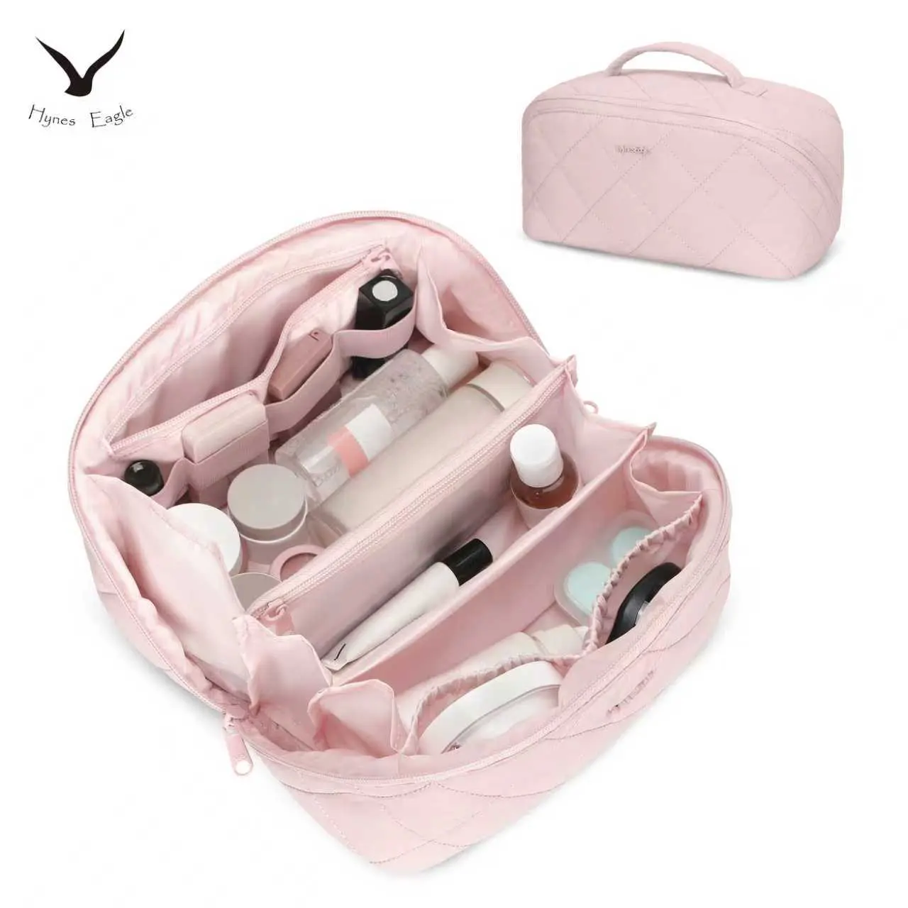 [NEW IN] HYNES EAGLE Women's Puffy Quilted Wide-Open Makeup Bag - Water-Repellent Cosmetic Organizer, Toiletry & Brush Pouch, Personal Item Travel Bag, Summerwins Essential