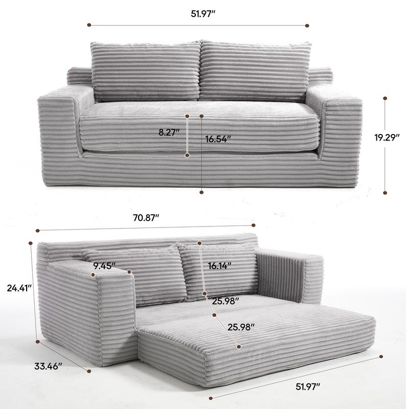 Boneless Cloud Sofa: 2-in-1 Convertible Loveseat with Memory Foam, Corduroy Couch in a Box, No Assembly Small Sofa for Living Room & Apartments