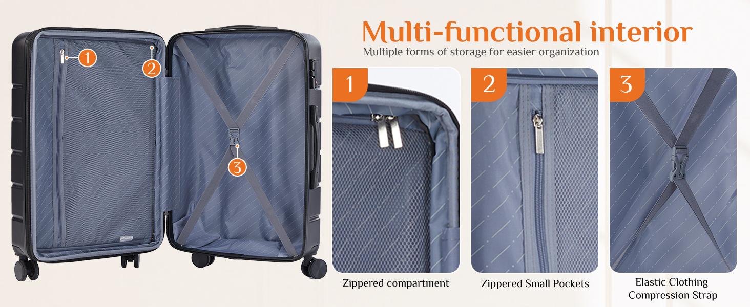 Luggage Spinner Wheels Lightweight Expandable Travel Hard Shell Suitcases with TSA Lock, Bronze Black, 3-PCS Set (20/24/28 inch)