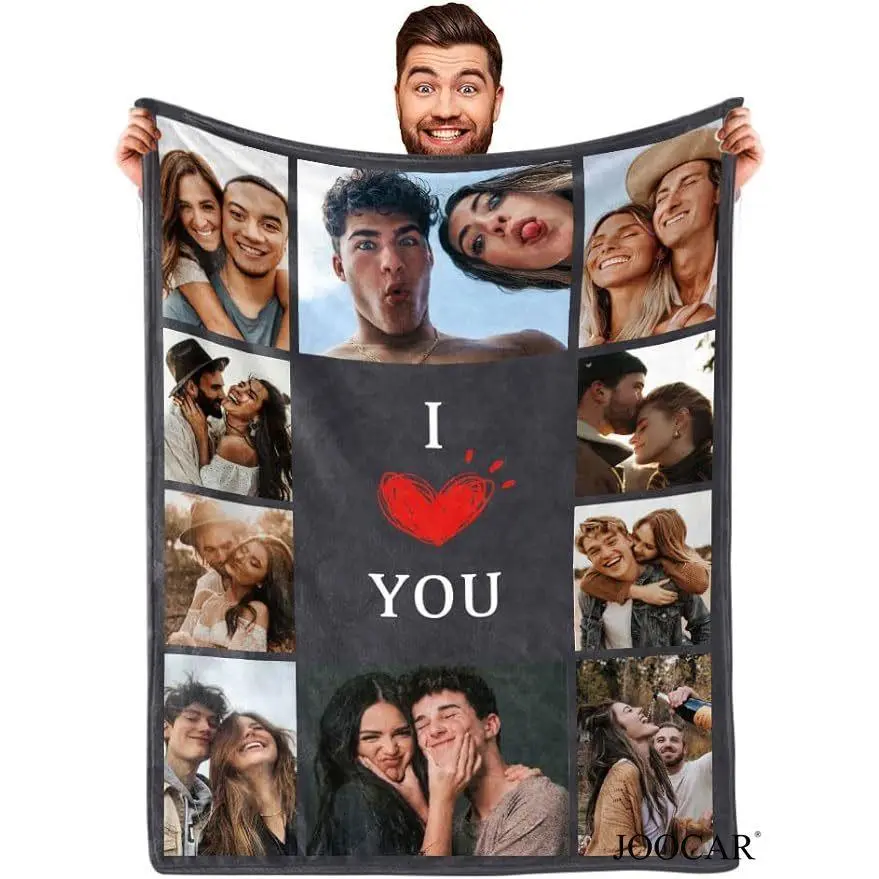 JOOCAR DayOfShe I Love You Couples Gifts Custom Photo Blanket for Girlfriend Boyfriend Gifts, Personalized Picture Blankets for Christmas Couples Gifts