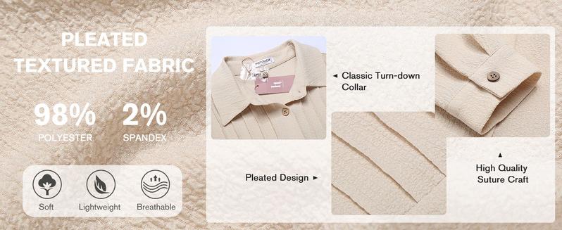 Womens Long Sleeve Button Down Shirts Oversized Collared Drop Shoulder Work Tops Textured Loose Blouse S-XXXL