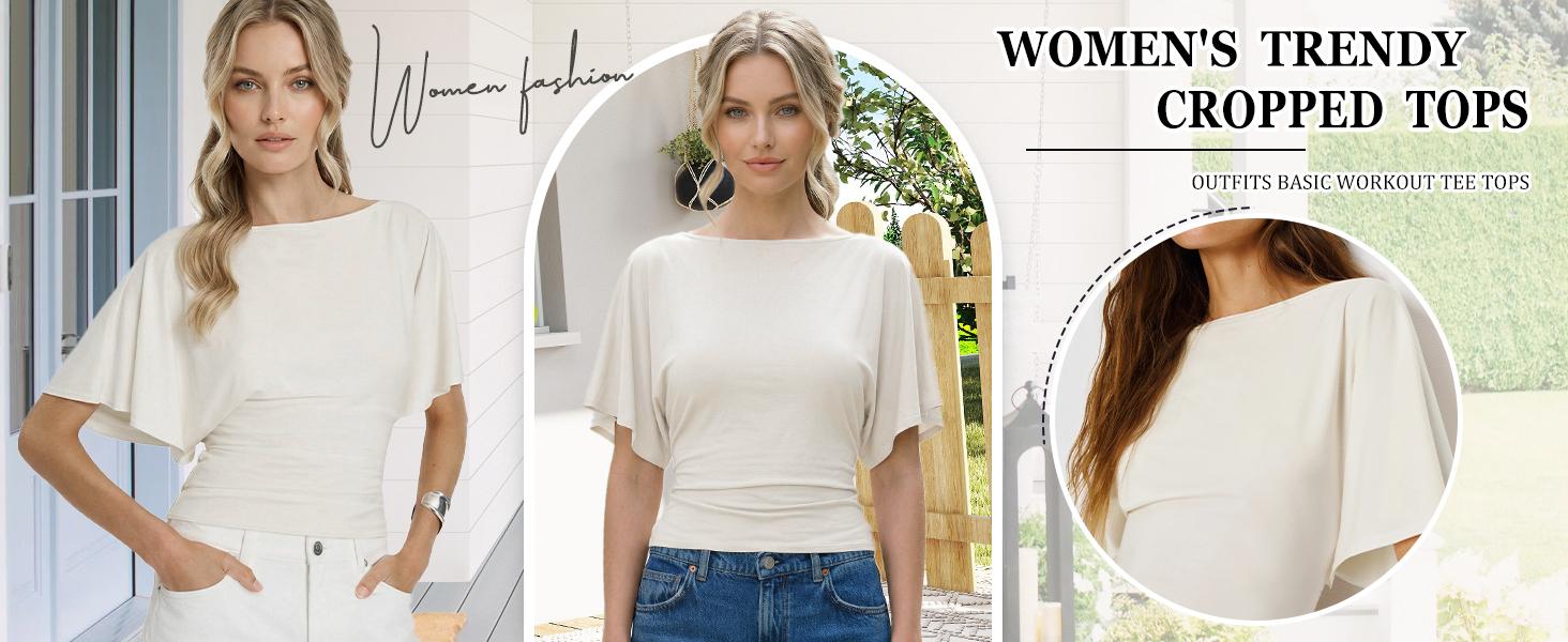 Hixiaohe Women's Fitted Shirt Short-Sleeve Boat Neck Knit Top Urban Fashion Wear Basic Training Shirt