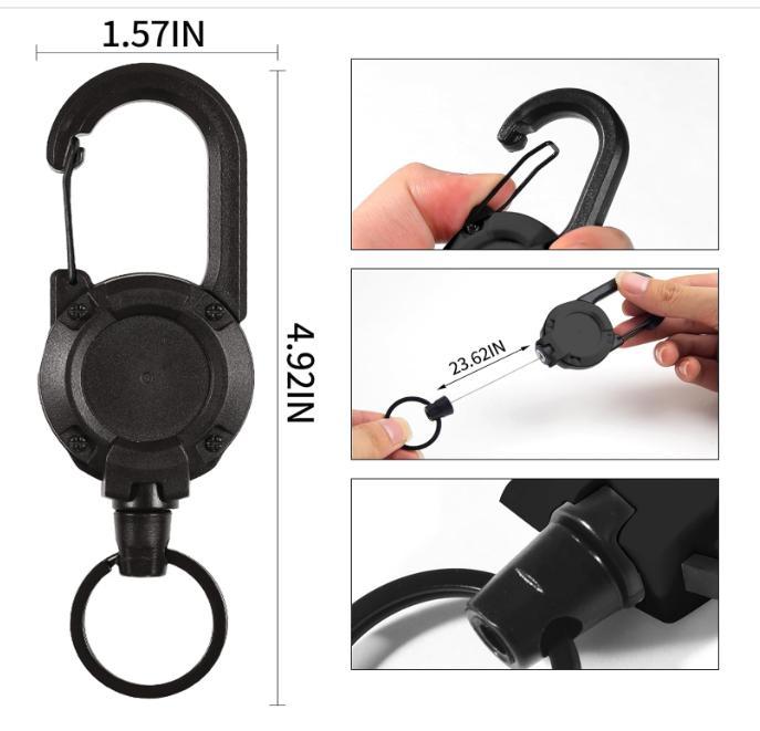 2pcs Heavy Duty Retractable Keychain,Multitool Carabiner Badge Holder,Tactical ID Badge Reel with 23.6” Steel Retractable Cord for Men and Women Metal