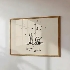 Neutral Horizontal Hand-Drawn Wall Art For You the World Print Minimalist Love Poster Cute Couple Decor Aesthetic Bedroom A