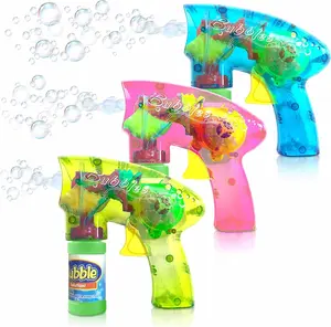 Friction Powered Light Up Bubble Blaster Gun Set - Set of 3 - Includes 3 LED Bubbles Guns and 6 Bottles of Bubble Fluid - No Batteries Needed - Outdoor, Indoor Fun - Gift Idea, Party