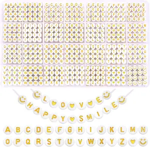 1400pcs Round Letter Beads for Jewelry Making, 28 Style Gold A-Z Alphabet Acrylic Beads Kits Heart Beads for Bracelets Making (4 * 7mm)