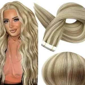 ￼ Full Shine Tape in Hair Extensions Seamless Skin Weft Human Hair Extensions