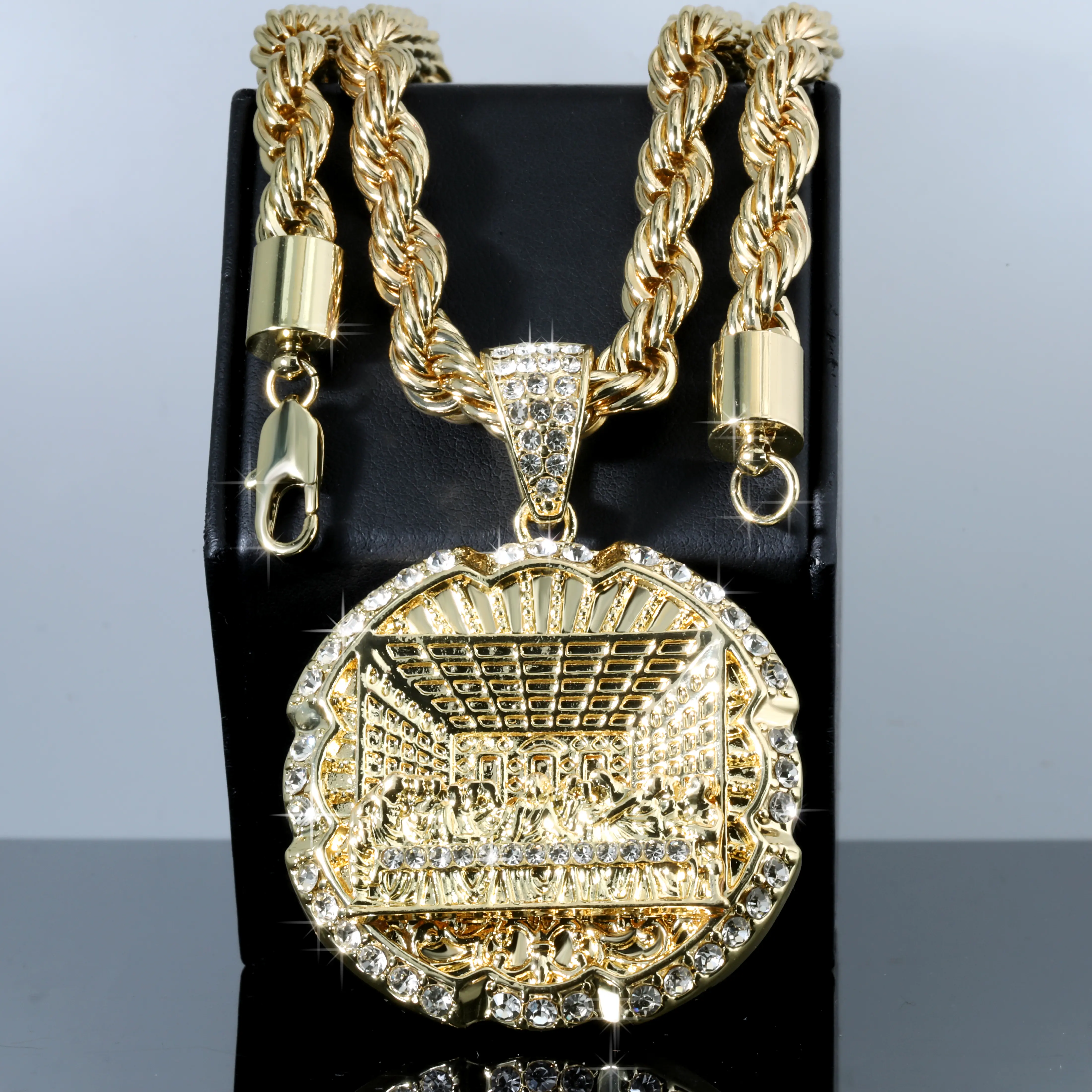 BLINGKINGSTAR - Men's Iced Gold Large Jesus Last Supper Cz Pendant | 7mm to 10mm - 30"In - Rope Chain Gold Plated Necklace For Men's High-Quality Polished Finish, Religious Adult Jewelry, Fashion Accessory Chain Gift, Chains, Accessories