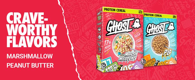 GHOST Protein Cereal, Marshmallows or Peanut Butter Flavor - Contains Lucky Charms Marshmallows or Crunchy Peanut Butter Cereal Puffs - 17G–18G Protein, Good Source of Calcium - Breakfast Cereal & Snack