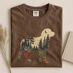 Comfort Colors Boho Dog Plants TShirt: Unisex Top, Nature Trees Wild Flowers Tees, Women Dog Lovers T-shirt, Mom Gift for Her, Forest Graphic Tshirt