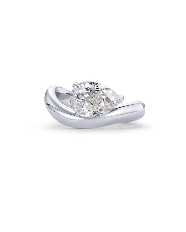 PAVOI 14K Gold Plated Pear Solitaire Premium Cubic Zirconia Engagement Ring for Women | Trendy Fake Wedding Ring | Wavy Band Promise Ring