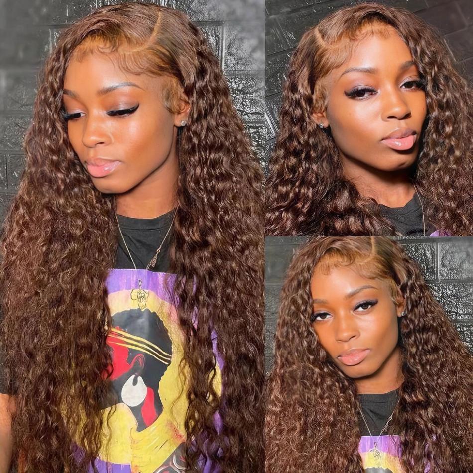30 32 Inch Chocolate Brown Deep Wave 13x4 Lace Frontal Closure Wig Real Brazilian Human Hair Wig For Women 13x6 HD Transparent Lace Front Human Hair Wig No odor No knots Tiktokshopbacktoschool