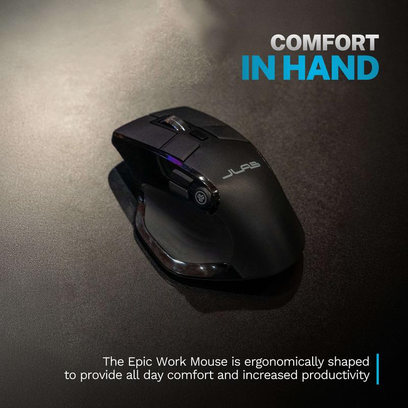 JLab Epic Wireless Keyboard & Mouse Set: Minimalist & Modern, Bluetooth/USB, Multi-Device, Illuminated Keys, Media Knob, Rechargeable 6-Month Battery, Customize