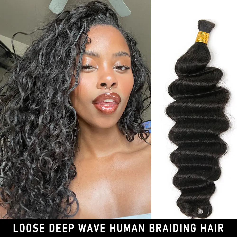 YWIGS Loose Deep Wave Human Braiding Hair for Boho Braids Bulk Human Hair for Braiding No Wefted Natural Color Human Hair for Boho Braids #backtoschool #backtoschoolshopping