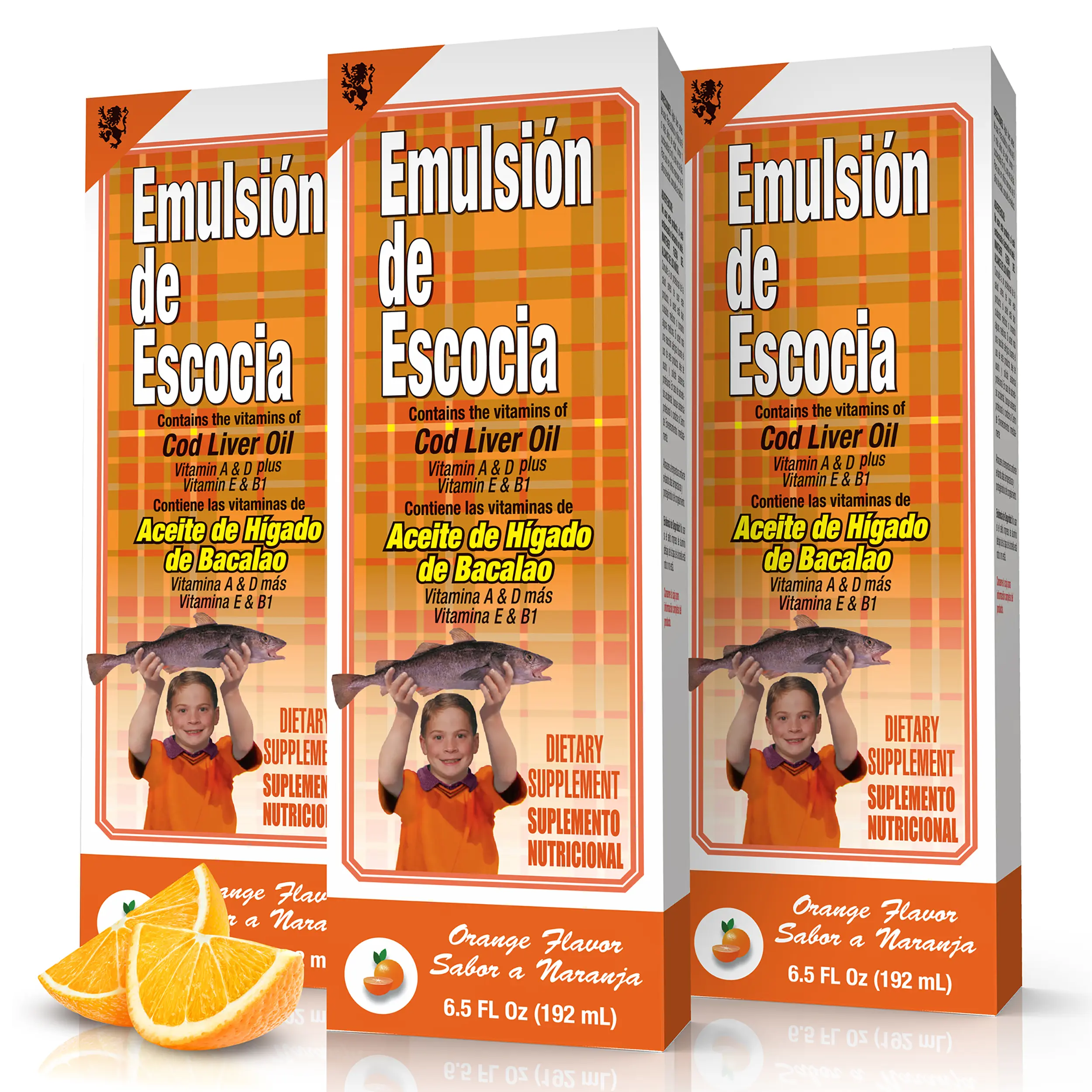 Emulsion de Escocia Orange Cod Liver Oil Liquid Fish Oil Supplement, Strawberry Flavor, Immune & Energy Boost, Bone Health Support, US Prop 65 Safe, Vitamin Complex, 15.3 Fl Oz (3 Packs) Dietary Health Aid, Fish Oil Supplements