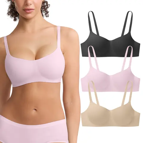 Eleplus 3 Pieces Wireless Balconette Bras Womens Square Neck Bralettes