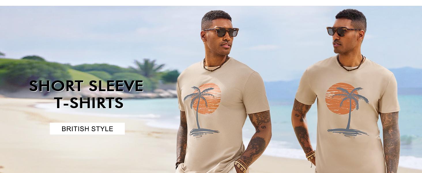 Runcati Mens Short Sleeve T-Shirts Crew Neck Casual Shirt Summer Beach Palm Tree Vintage Hawaiian Tees