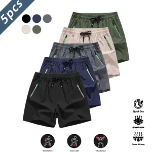 5 Pack Men's Gym Running Shorts Quick Dry Breathable Solid Color Zipper Shorts
