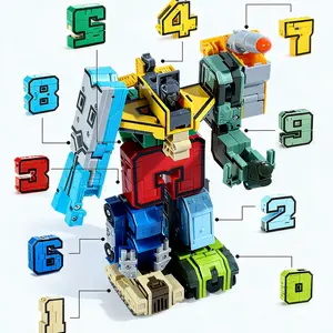 0-9 Number Transforming Robot Toy Set, 10 Digits Convert into Vehicles & Combine into Giant Robot, STEM Educational Building Toy, Birthday Gift for Kids Boys Ages 3+