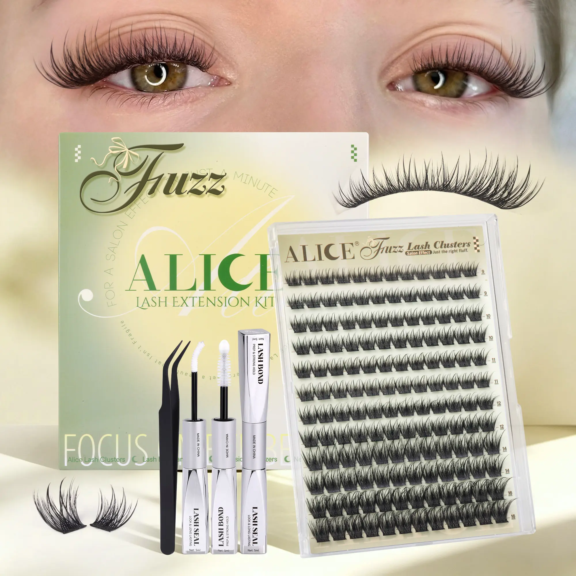 ALICE Fuzz Lash Clusters Kit 9-16mm CD Curl Eyelash Clusters Kit DIY Thin Band Individual Lashes Makeup Cluster Eyelash Extensions Cosmetic