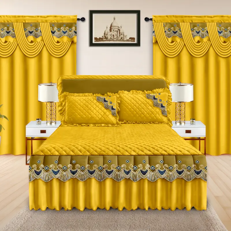 5-Piece King Size Bedding Set with Quilted Bedding Cover, 2 Pillowcases, 2 Window Panels, Curtains – Bedding Accessories for Bedroom Decor