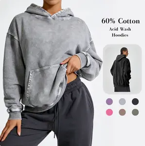 Holafish Oversized Acid Wash Hoodie 2026 Women's Pullover Sweatshirt Vintage Loose Fit Winter Long Sleeve Tshirts&Hoodies DG010 Casual Fashion Cotton Polyester Streetwear Tops