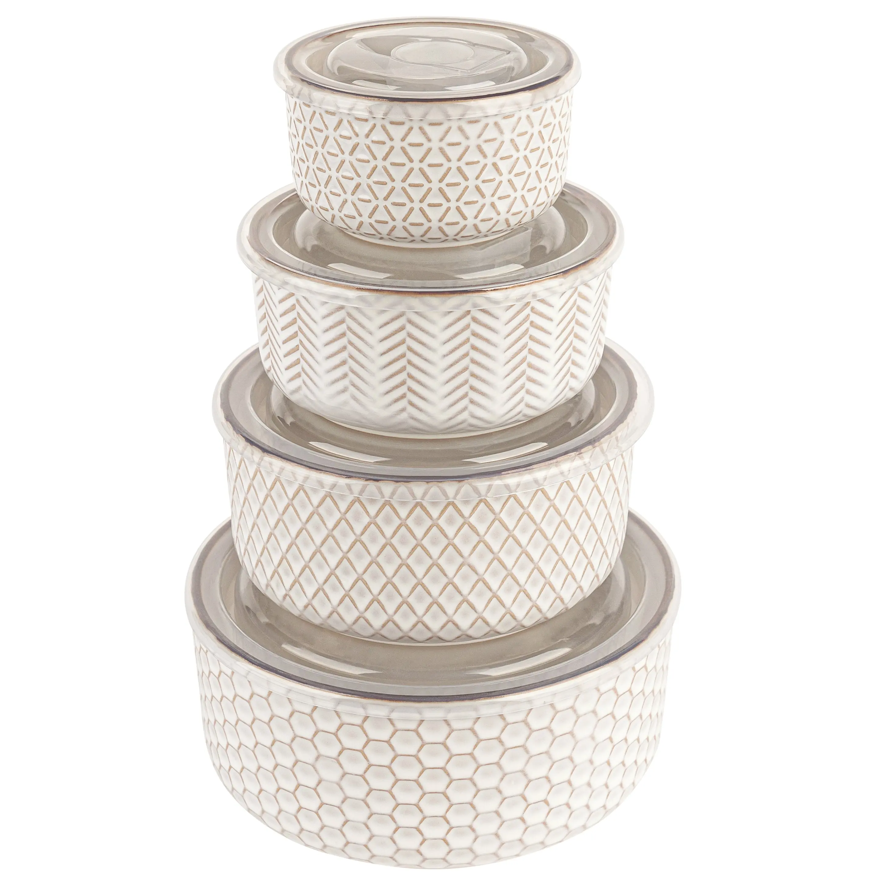 KOOK Narbonne Collection Nesting Bowls with Lids - Set of 4, Plastic-Ceramic Kitchen Supplies, Serving & Nesting Salad Bowls, Tableware Dinnerware