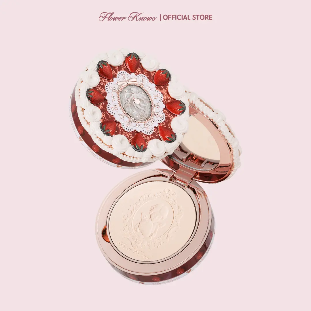 Flower Knows Strawberry Cupid Collection Pressed Powder, Oil-Controlling Compact for a Flawless, Matte Finish, Long-Lasting Daily Cosmetic with Mirror, #tiktokshopbacktoschool, #sohochic