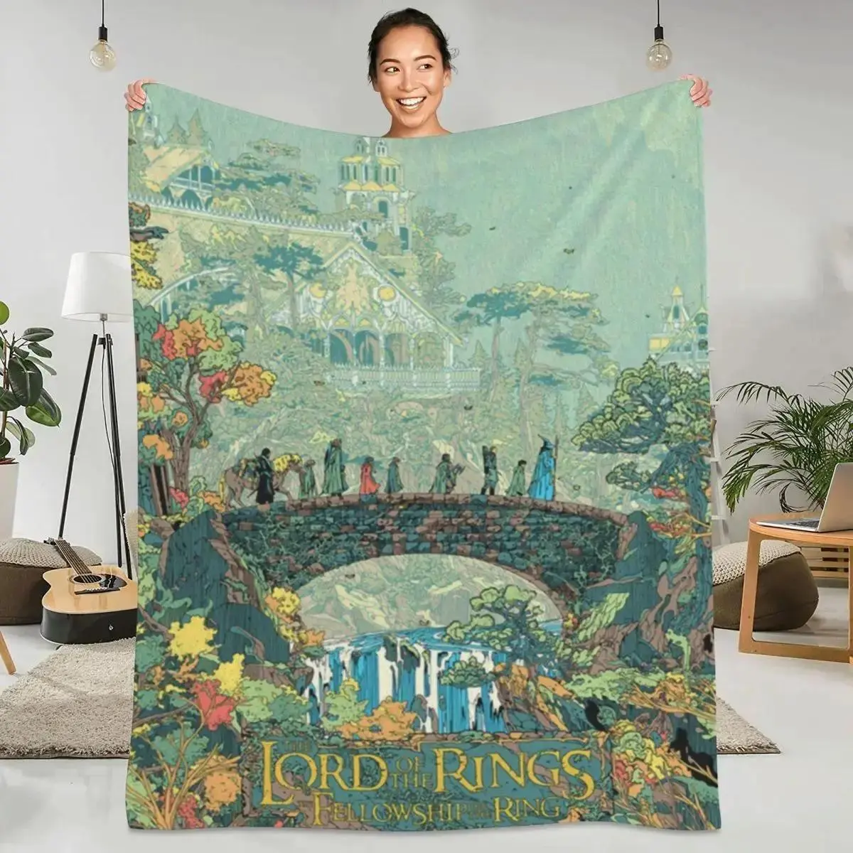 Lord Of The Rings Middle Earth Landscape Print Flannel Throw Blanket, Ultra Soft Warm All Season Comfort Blanket, Durable Machine Washable Long Lasting Fabric, Multi-use Decor Blanket for Sofa Bed Nap Chair, Ideal Home Gift for Lord Of The Rings Fans