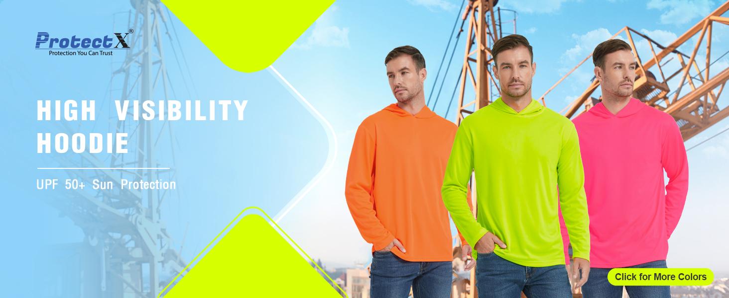 ProtectX 2 Pack UPF 50+ Hoodie Sun Protection Shirt Lightweight Long Sleeve Hi Vis Hooded Shirt Quick-Dry SPF UV Shirt Active Wear