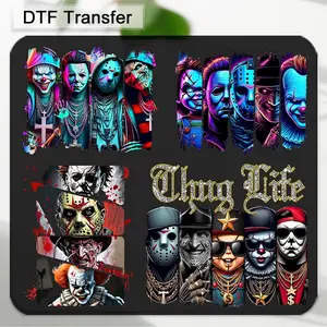 Horror Character DTF Transfer Stickers 4-Pack Iron-On Transfers for T-Shirts Bags & Fabrics Washable Durable Must-Have for Horror Fans