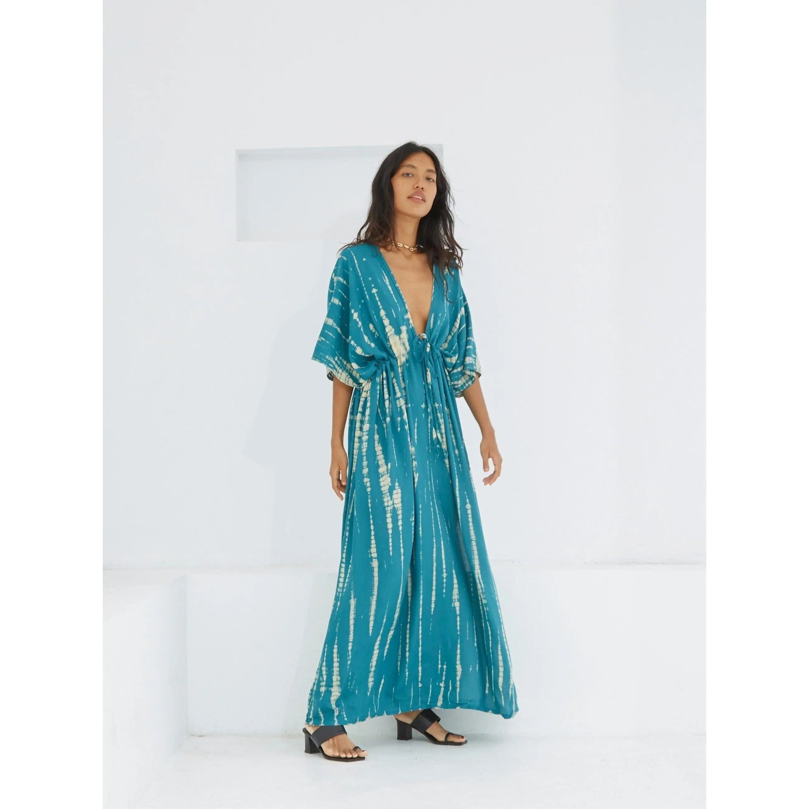 Goddess Tie Dye Kaftan Maxi Dress - Teal