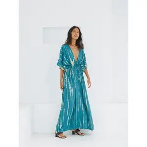 Goddess Tie Dye Kaftan Maxi Dress - Teal