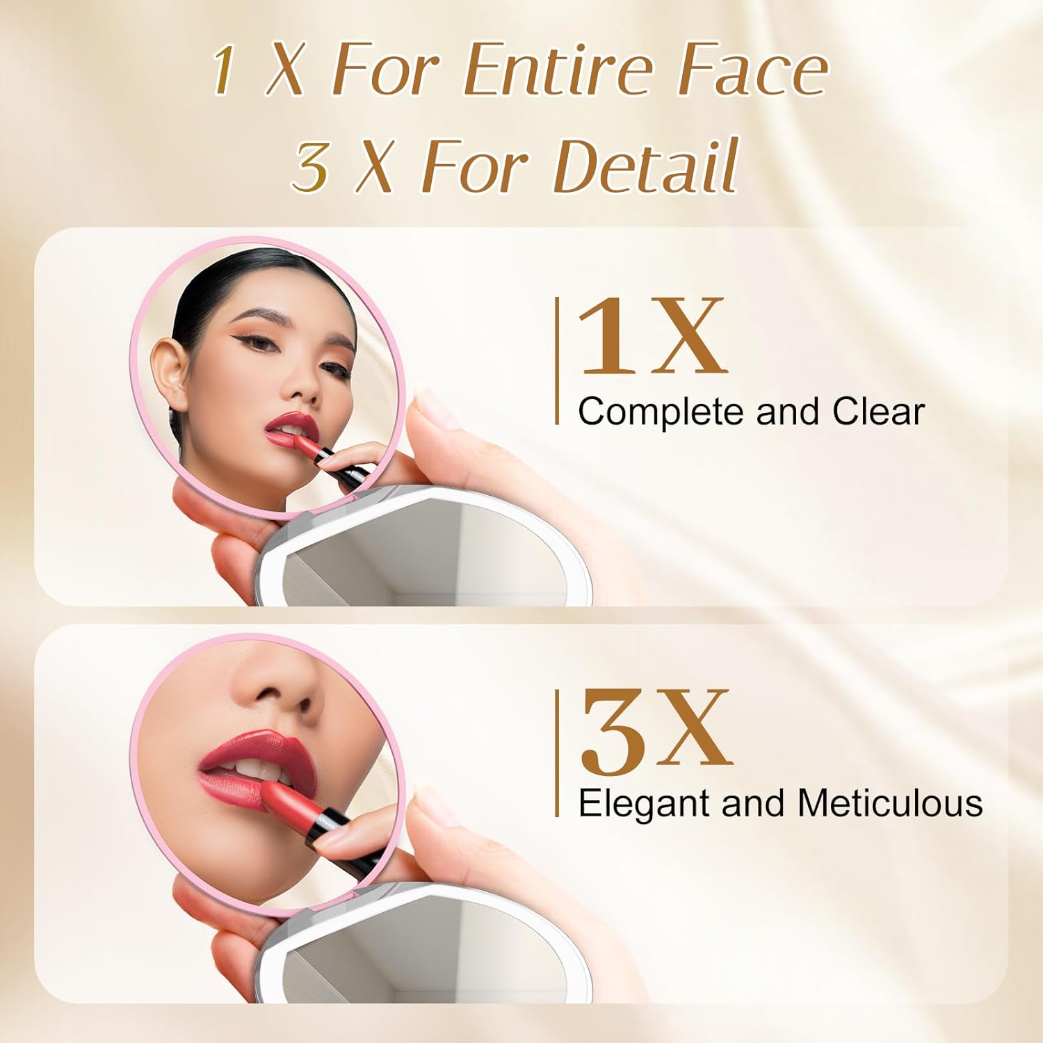 Mini Portable LED Light Makeup Mirror, Travel Foldable Rechargeable Mirror with LED Light, Compact Mirror for Women, Pocket Size Makeup Tools, 1 Count Glam Travel Hand Mirror