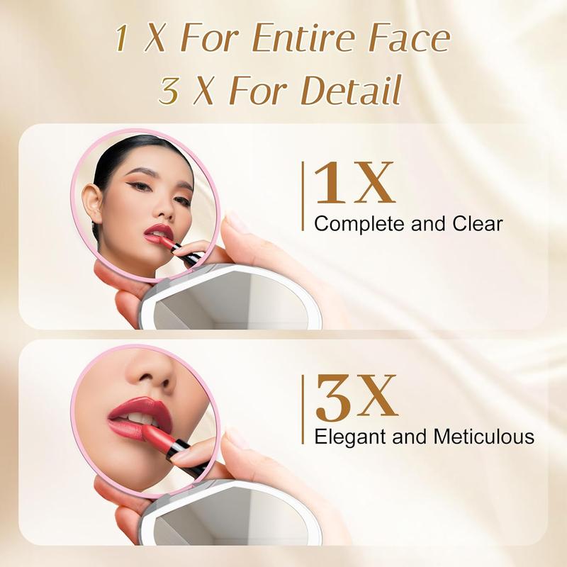 Mini Portable LED Light Makeup Mirror, Travel Foldable Rechargeable Mirror with LED Light, Compact Mirror for Women, Pocket Size Makeup Tools, 1 Count Glam Travel Hand Mirror