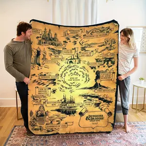 Dungeons & Dragons Vintage Map Flannel Blanket, Soft Warm Adventure-Themed Decor, Ideal for Gamers, All-Season Machine Washable