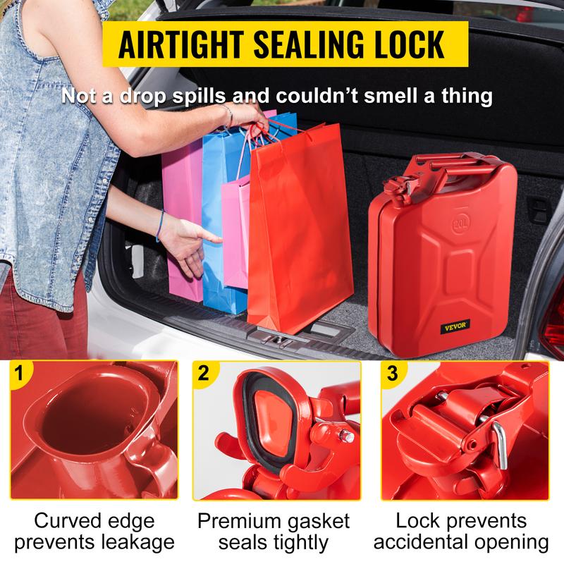 VEVOR Jerry Fuel Can, Various specifications, 5.3 Gallon / 20 L Portable Jerry Gas Can with Flexible Spout System, Rustproof ＆ Heat-resistant Steel Fuel Tank for Cars Trucks Equipment, Red， Authentic NATO Jerry Can