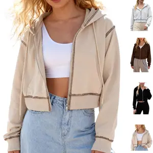 WoodBerry Women's Short Hooded Sweatshirt Y2K Colorblock Zip Pullover Top - Stylish Cropped Long Sleeve Jacket with Pockets - Fit Comfortable Cotton Material for Casual Outings