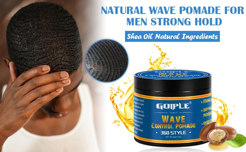 Natural Wave Pomade for Men - Strong Hold, Easy Wash 360 Wave Training Cream, Water-Based Moisturizing Hair Grease for Black Men Gel Haircare,valentine's day gifts for her/him