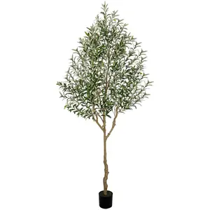 Includes Black Plastic Planter ！！！— 6ft / 7ft / 8ft Indoor Artificial Olive Tree  84-Inch Lifelike Faux Olive Tree with Fruit  Potted Artificial Tree for Home and Office Decor.