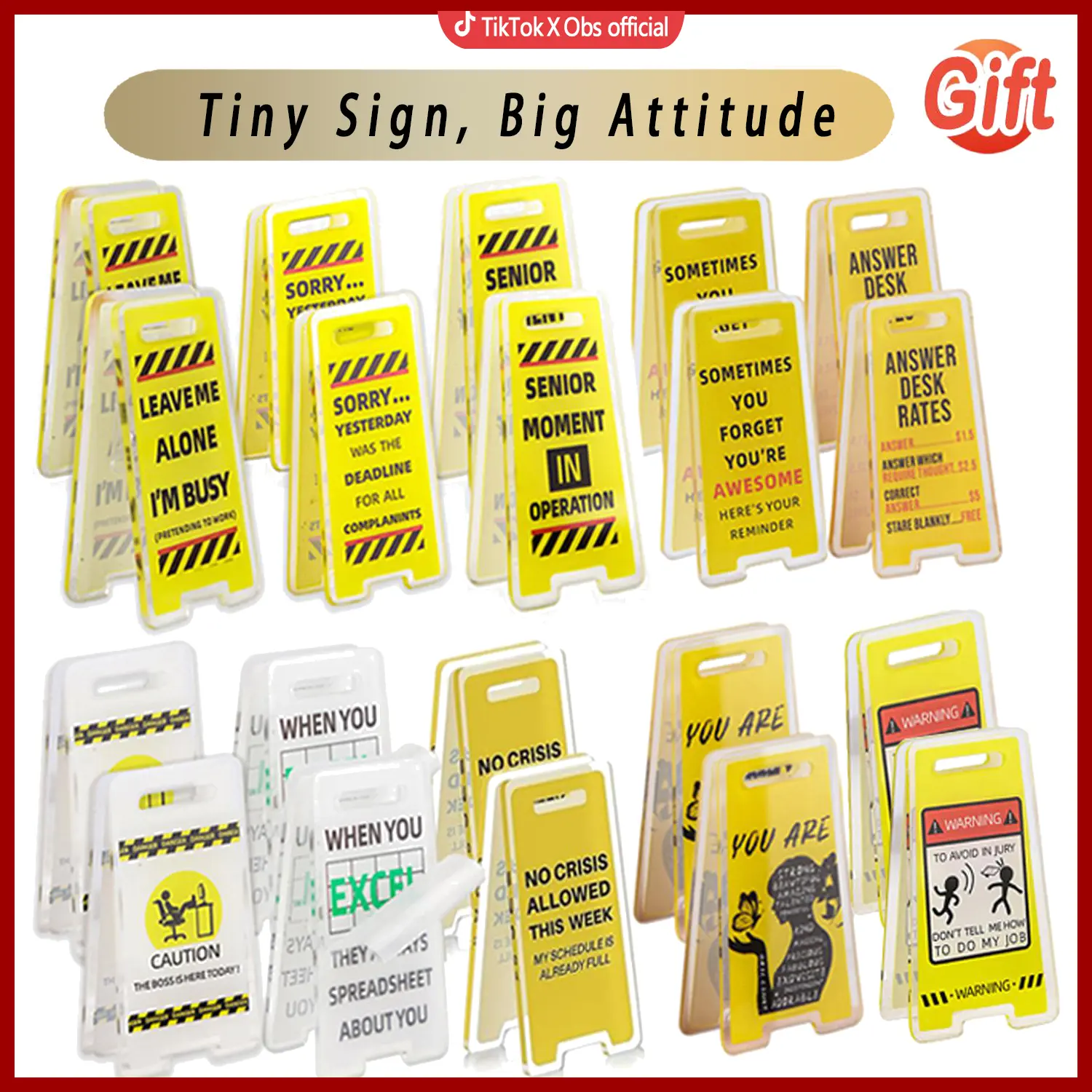 Funny Acrylic Desktop Warning Sign 10Pcs Desk Messages Clip Humor Gag Gift for Boss Employees Coworkers Office Classroom Home Waterproof Meme Sticker Adhesive Stickers Outdoor Fun DealsForYou