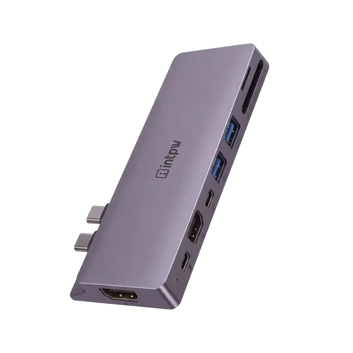 INTPW 8-in-1 USB C Hub Dual HDMI 4K Docking Station for MacBook Pro/Air, 87W PD Charging, 3 USB 3.0 Ports, SD/TF Card Reader, Aluminum Laptop Multiport Adapter