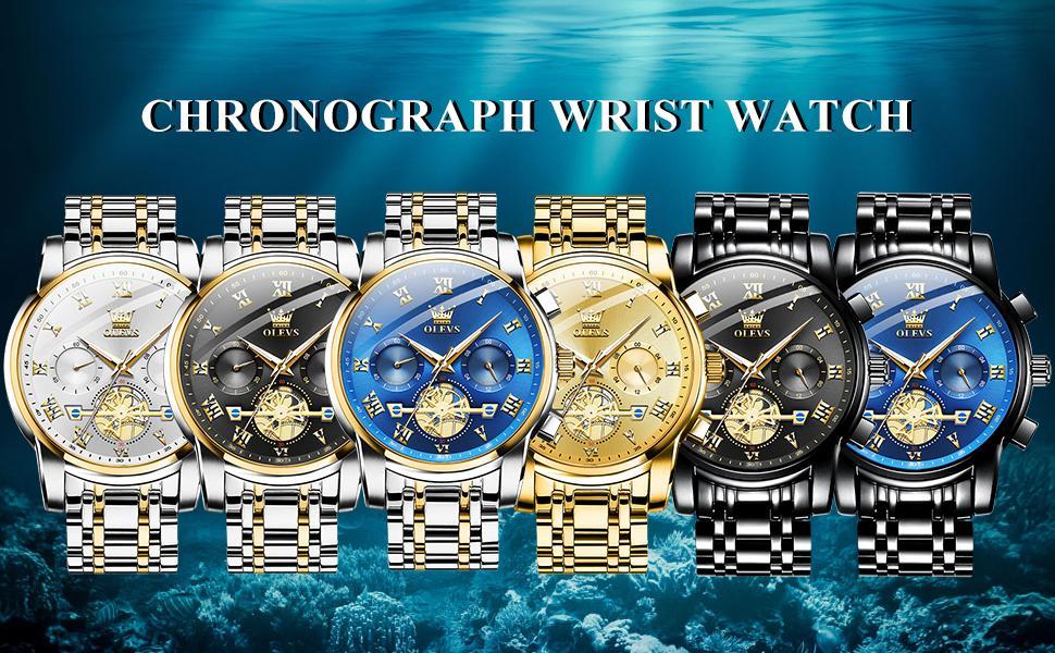 OLEVS Mens Watch Chronograph Business Dress Quartz Stainless Steel Waterproof Luminous Date Wristwatch