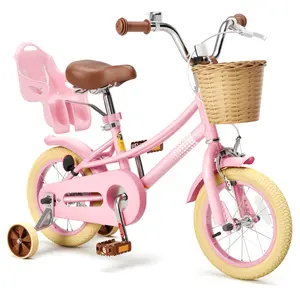 XJD Bike for Ages 4-12, 12/14/16/20 Inch Kids' Bike with Training Wheels, Handbrake, Basket, and Bell, Adjustable Seat and Handlebar Height