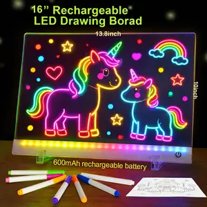 16inch  Rechargeable LED Drawing Board with 11 Light Modes, Light-Up Acrylic Message Board & DIY Night Light , Dry Erase Board for Kids, Dorm, Office & Store Display