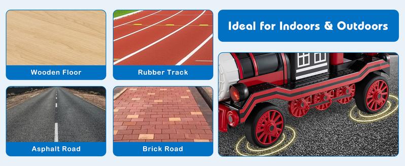 Costway Ride on Train Trackless, 12V 2-Seater Ride on Toy with Train Whistle, LED Lights, Music & Removable Chair, Electric Train w/One-Button & Soft Start, Gift for Boys & Girls,Christmas Festival Gift Black Friday Cyber Monday