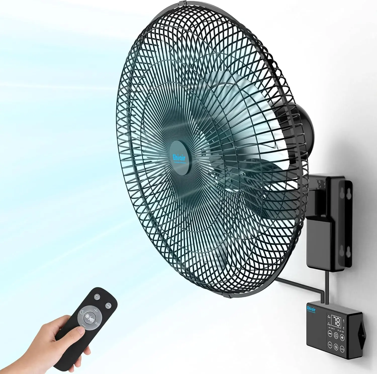 18" Wall Mounted Fan with Thermostat, Oscillating Outdoor Wall Mount Fan with Remote, 1-18H Timer, 3-Speed 4200 CFM High Velocity Industrial Wall Fan for Garage, Farm, Patio, Workshop, Barn