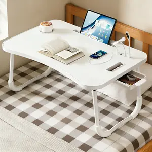 Foldable Laptop Bed Table| Portable Desk with USB Charging Ports, Cup Holder & Storage Drawer| Multi-Use for Home & Outdoor  bed tray table multifunctional stand